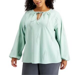 Mint green and gray long sleeve blouse